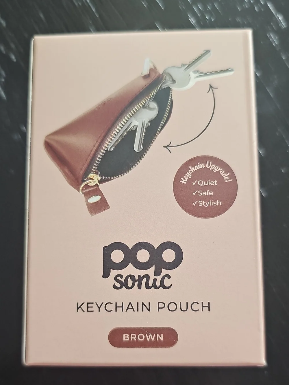 PopSonic Brown Keychain Pouch - Compact Leather Key & Card Holder